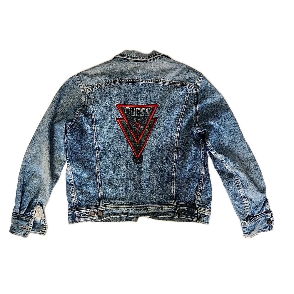 Vintage 80s Georges Marciano for GUESS? Womens‎ Med Jean Jacket Triangle x2 Rare